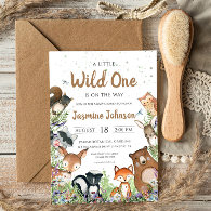 Wild One Woodland Creatures Baby Shower Invitation