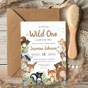 Wild One Woodland Creatures Baby Shower Invitation