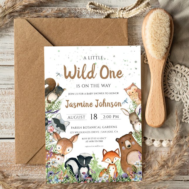 Wild One Woodland Creatures Baby Shower Invitation