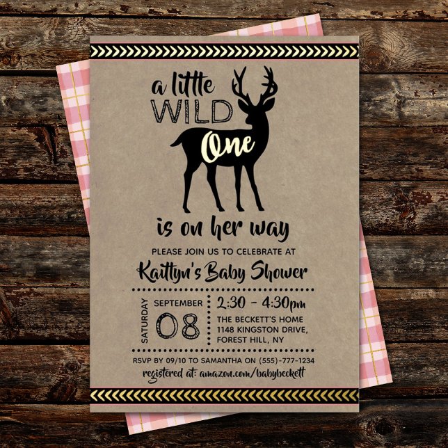 Wild One Woodland Deer Girls Baby Shower Real Foil Invitation (Creator Uploaded)