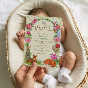 Wild One Woodland Floral Butterfly Animals Invitation