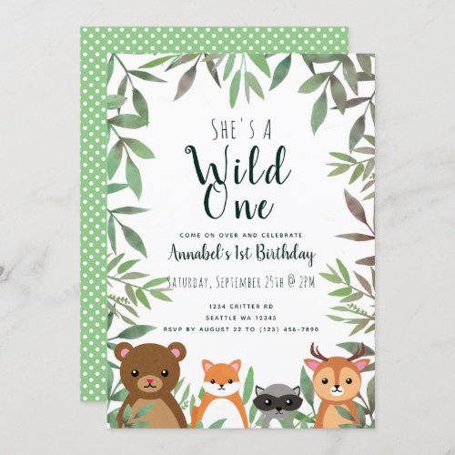 Wild One Woodland Kids Birthday Invitation