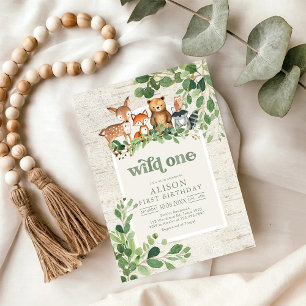 Wild One Woodland Party Animals 1st Birthday Invitation