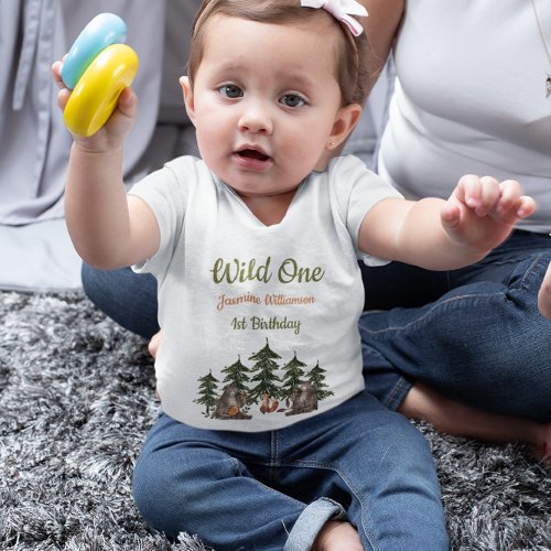 Wild One woodland Theme watercolor birthday   Baby T_Shirt