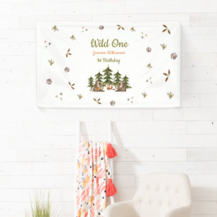 Wild One woodland watercolor Birthday Party  Banner