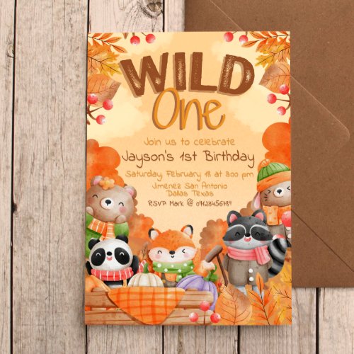 Wild One Woodlands 1st Birthday Invitation