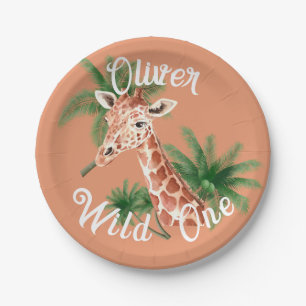 Wild One Year Safari giraffe 1st Birthday Paper Plates