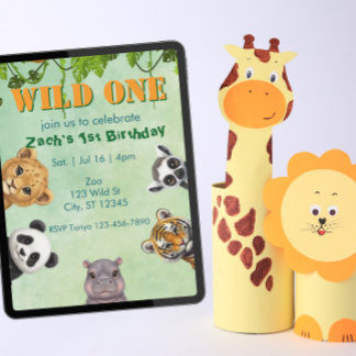 Wild One, Zoo Animal 1st Birthday Invitation