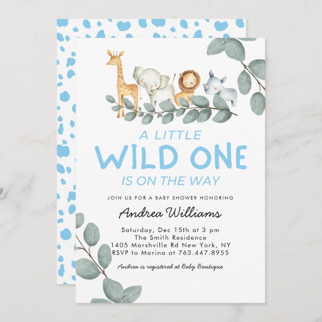 Wild One Zoo Animals Boy Baby Shower Invitation (Front/Back)