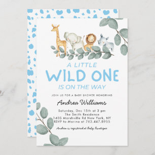 Wild One Zoo Animals Boy Baby Shower Invitation