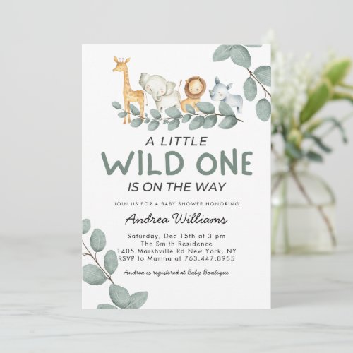 Wild One Zoo Animals Neutral Gender Baby Shower Invitation