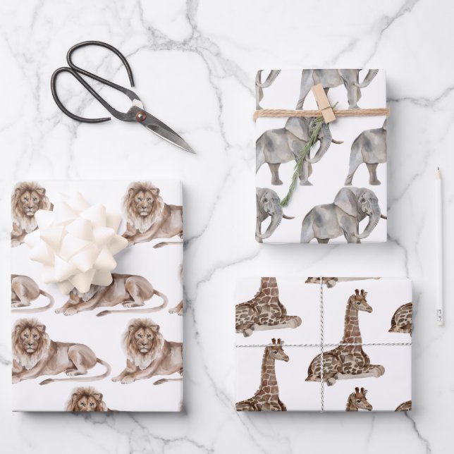 Wild One Zoo Animals Wrapping Paper Sheets (Front)