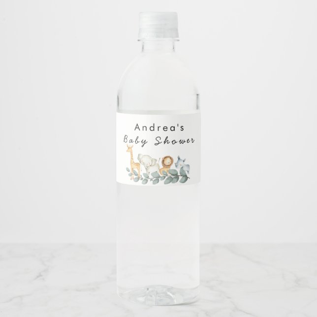 Wild One Zoo Baby Shower Water Bottle Label (Front)
