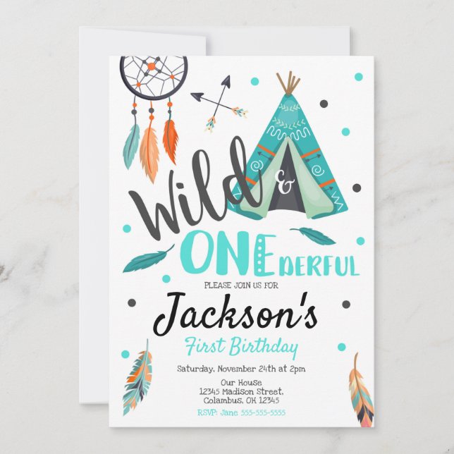 Wild & ONEderful Dreamcatcher Birthday Invitation (Front)