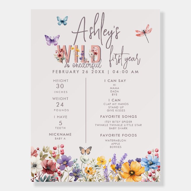 Wild & Onederful First Year Milestone Poster (Front)