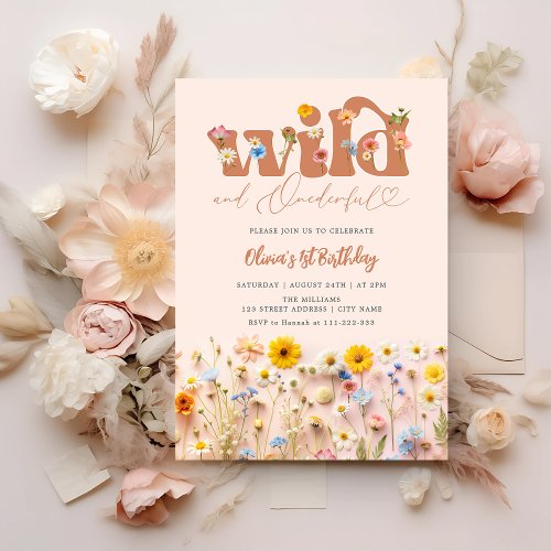 Wild  Onederful Modern Wildflower 1st Birthday Invitation