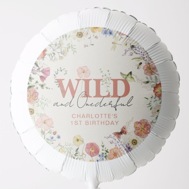 Wild & Onederful Pressed Flowers Girl 1st Birthday Balloon (Front)
