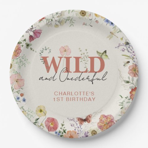 Wild  Onederful Pressed Flowers Girl 1st Birthday Paper Plates