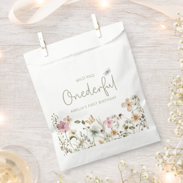 Wild & Onederful Wildflower 1st Birthday Party Favor Bag (Clipped)