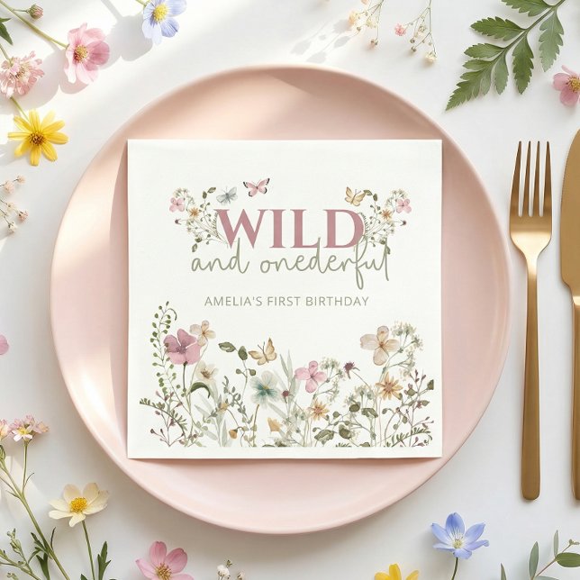 Wild & Onederful Wildflower 1st Birthday Party Napkins (Creator Uploaded)