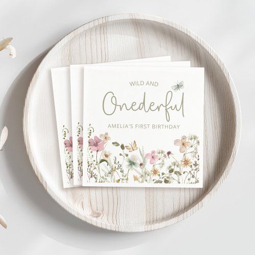 Wild  Onederful Wildflower 1st Birthday Party Napkins