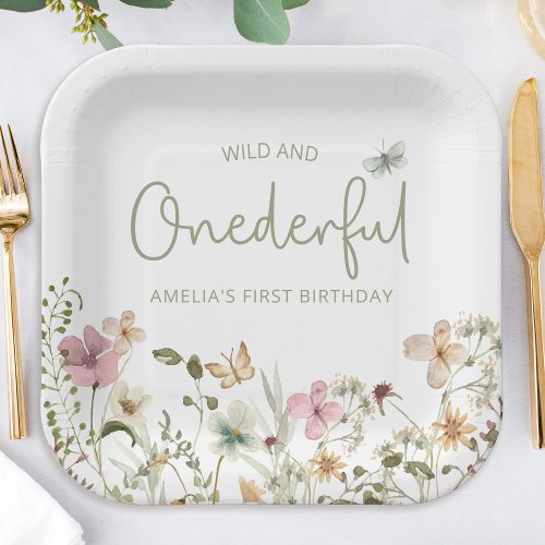 Wild  Onederful Wildflower 1st Birthday Party Paper Plates