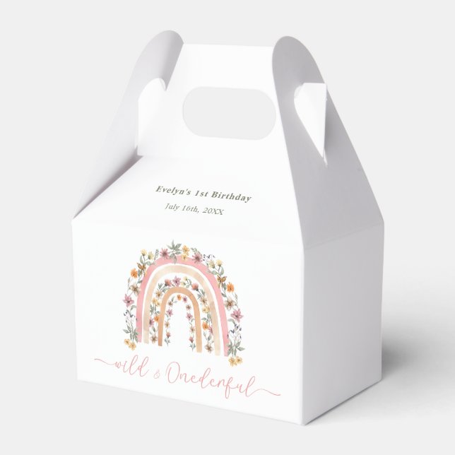 Wild & Onederful Wildflower Rainbow 1st Birthday Favor Boxes (Front Side)