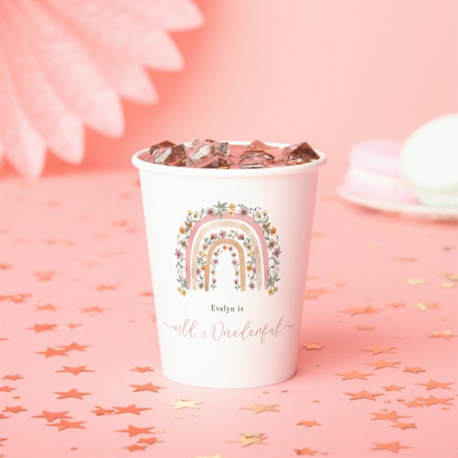 Wild & Onederful Wildflower Rainbow 1st Birthday Paper Cups (Insitu)