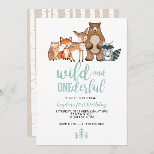 Wild Onederful Woodland Animal First Birthday Invi Invitation