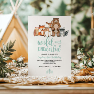 Wild Onederful Woodland Animal First Birthday Invi Invitation