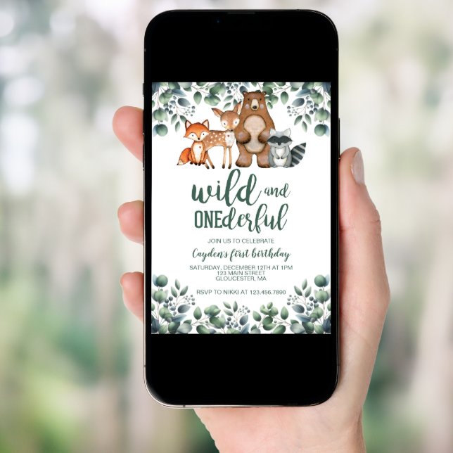 Wild Onederful Woodland Animal First Birthday Invitation (Front Digital)
