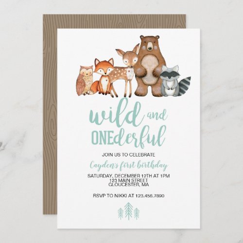 Wild Onederful Woodland Animal First Birthday Invitation