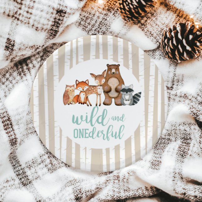 Wild Onederful Woodland Animal First Birthday Pape Paper Plates (Creator Uploaded)
