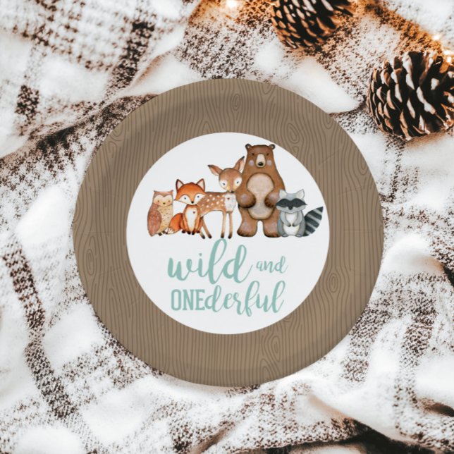 Wild Onederful Woodland Animal First Birthday Pape Paper Plates (Creator Uploaded)