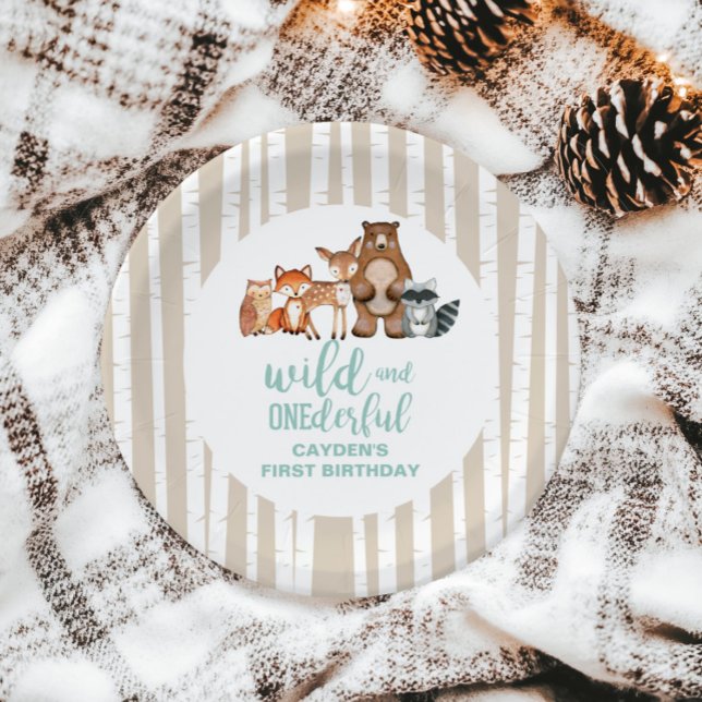 Wild Onederful Woodland Animal First Birthday Pape Paper Plates (Creator Uploaded)