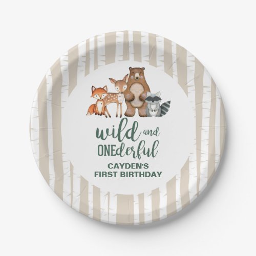Wild Onederful Woodland Animal First Birthday Paper Plates
