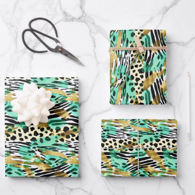 Wild Ones Safari Animals' Fur Prints Patterns Wrapping Paper Sheets (Front)