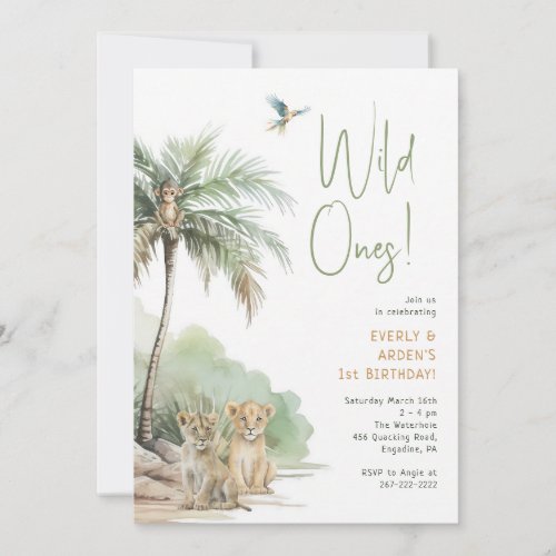Wild Ones Twin Safari Birthday Jungle Invitation