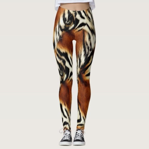 Wild Orange and White Tiger Stripes Leggings