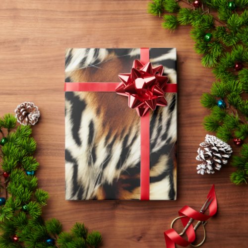 Wild Orange and White Tiger Stripes Wrapping Paper