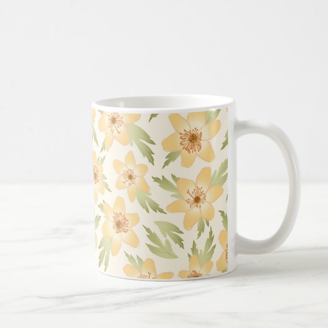 Wild Orange Anemone Flowers - seamless pattern. Coffee Mug (Right)