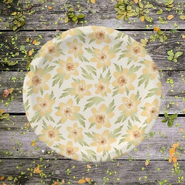Wild Orange Anemone Flowers - seamless pattern. Paper Plates