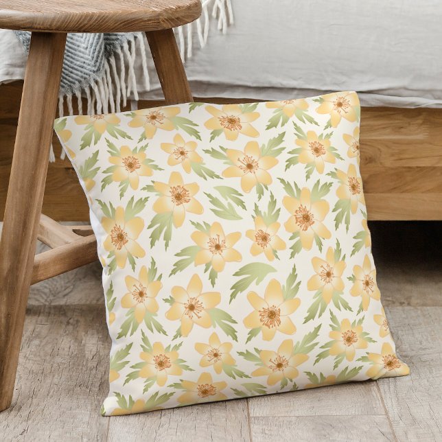 Wild Orange Anemone Flowers - seamless pattern. Throw Pillow (Creator Uploaded)