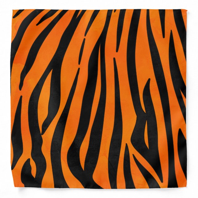 Wild Orange Black Tiger Stripes Animal Print Bandana (Front)