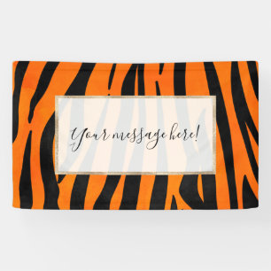 Wild Orange Black Tiger Stripes Animal Print Banner