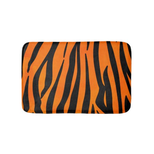 Wild Orange Black Tiger Stripes Animal Print Bath Mat