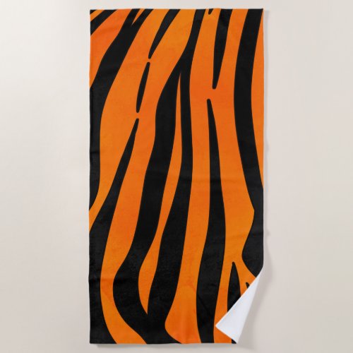 Wild Orange Black Tiger Stripes Animal Print Beach Towel