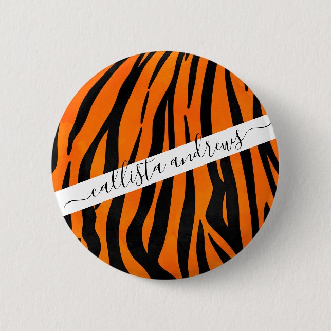 Wild Orange Black Tiger Stripes Animal Print Button (Front)