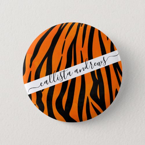 Wild Orange Black Tiger Stripes Animal Print Button