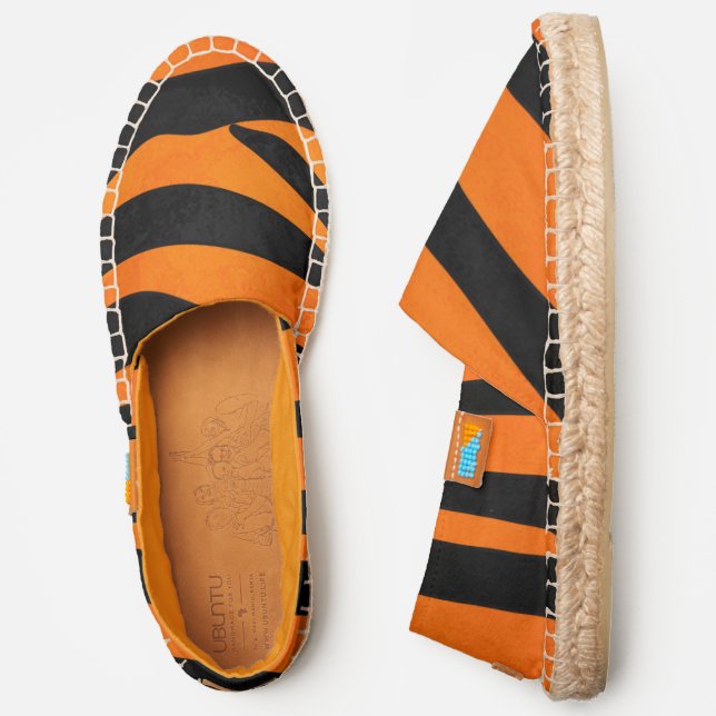 Wild Orange Black Tiger Stripes Animal Print Espadrilles (Side)